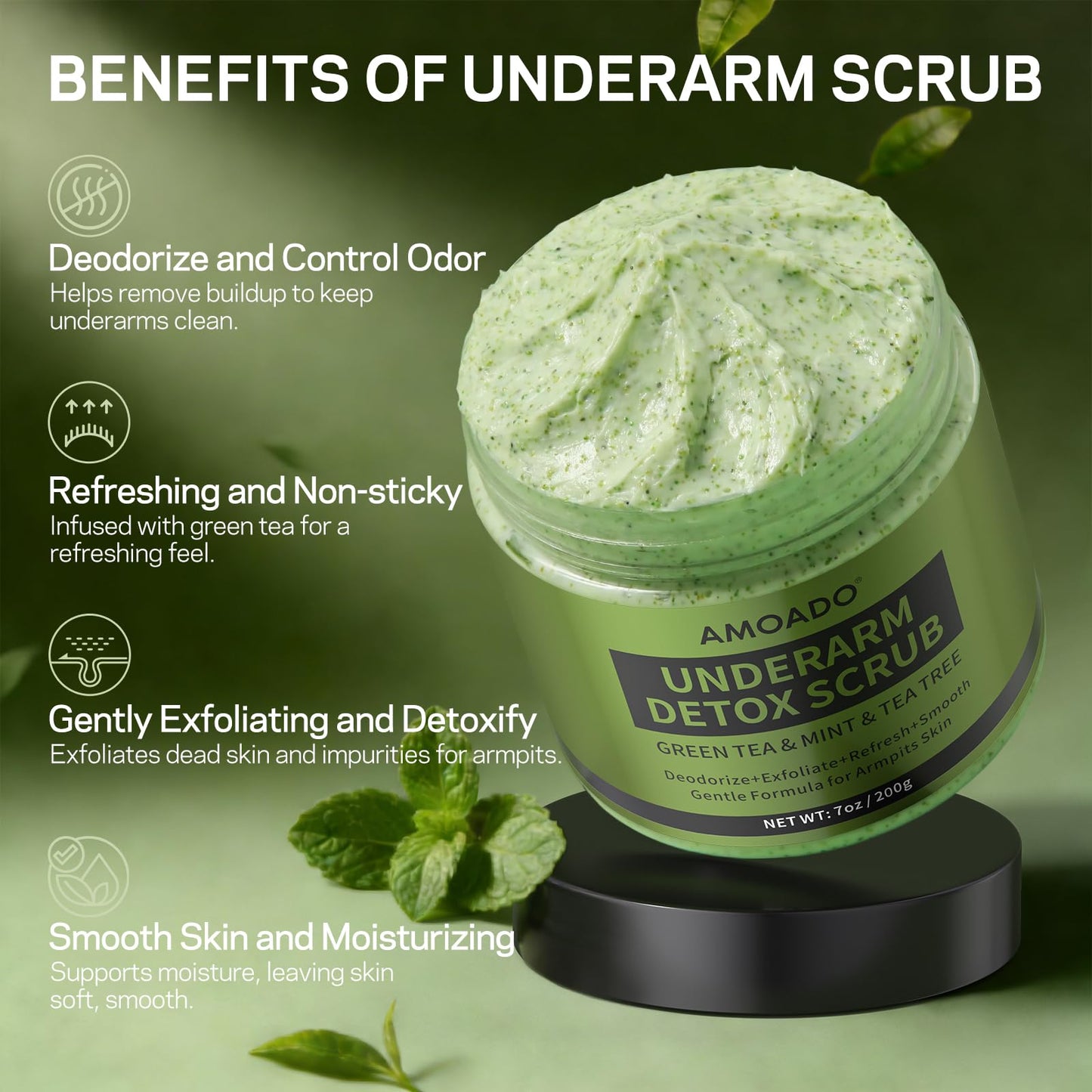 Armpit Detox Scrub with Green Tea, Gentle Underarm Detoxifying Scrub for Odor Control, Underarm Detox Exfoliating Body Scrub for Women & Men, Deodorant Scrub Freshen Skin