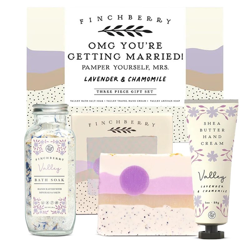 FinchBerry OMG You're Getting Married Gift Set – 3-Piece Wedding Gift for Couples, Mr. & Mrs., Bridal Shower, Bride-to-Be – with Luxurious Soap Bar, Hand Cream & Bath Soak – Ideal Wedding Surprise!