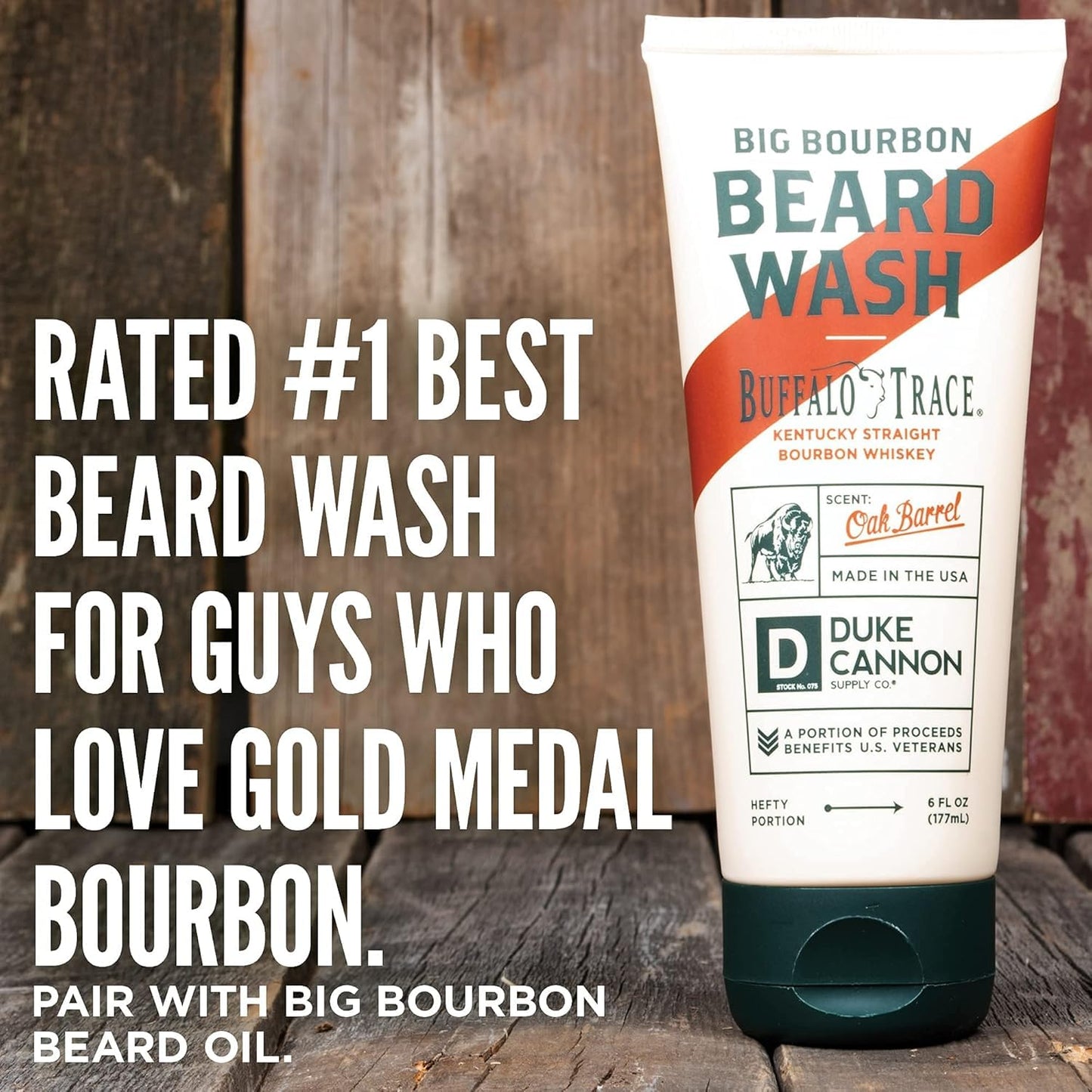 Duke Cannon Big Bourbon Beard Wash, 6oz - Hydrating Beard Cleanser with Hops Extract, Soybean Oil & Barley Protein - Woodsy Oak Barrel Scent, SLS & Paraben-Free (3 Pack)