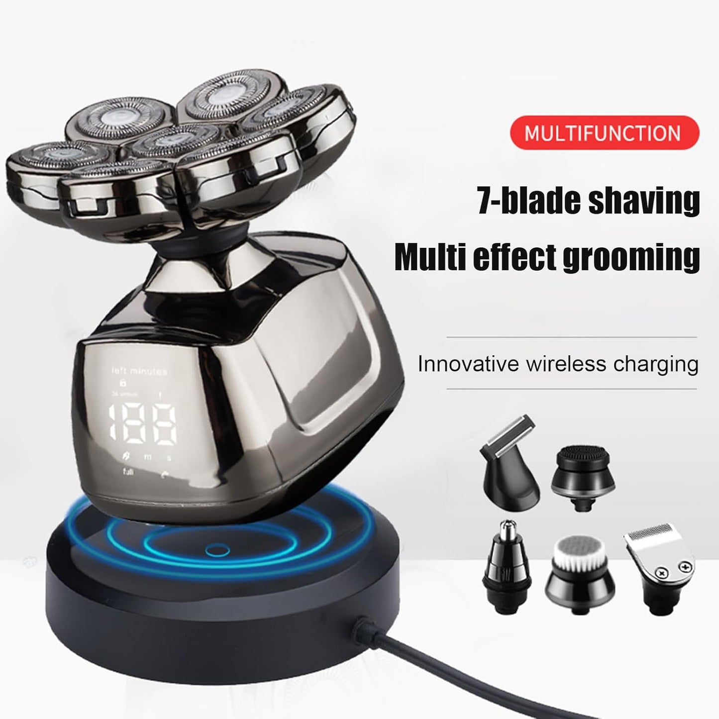 Cordless 7D Head Shaver - Multifunctional Rechargeable Electric Razor | IPX6 Waterproof for Travel & Home Use