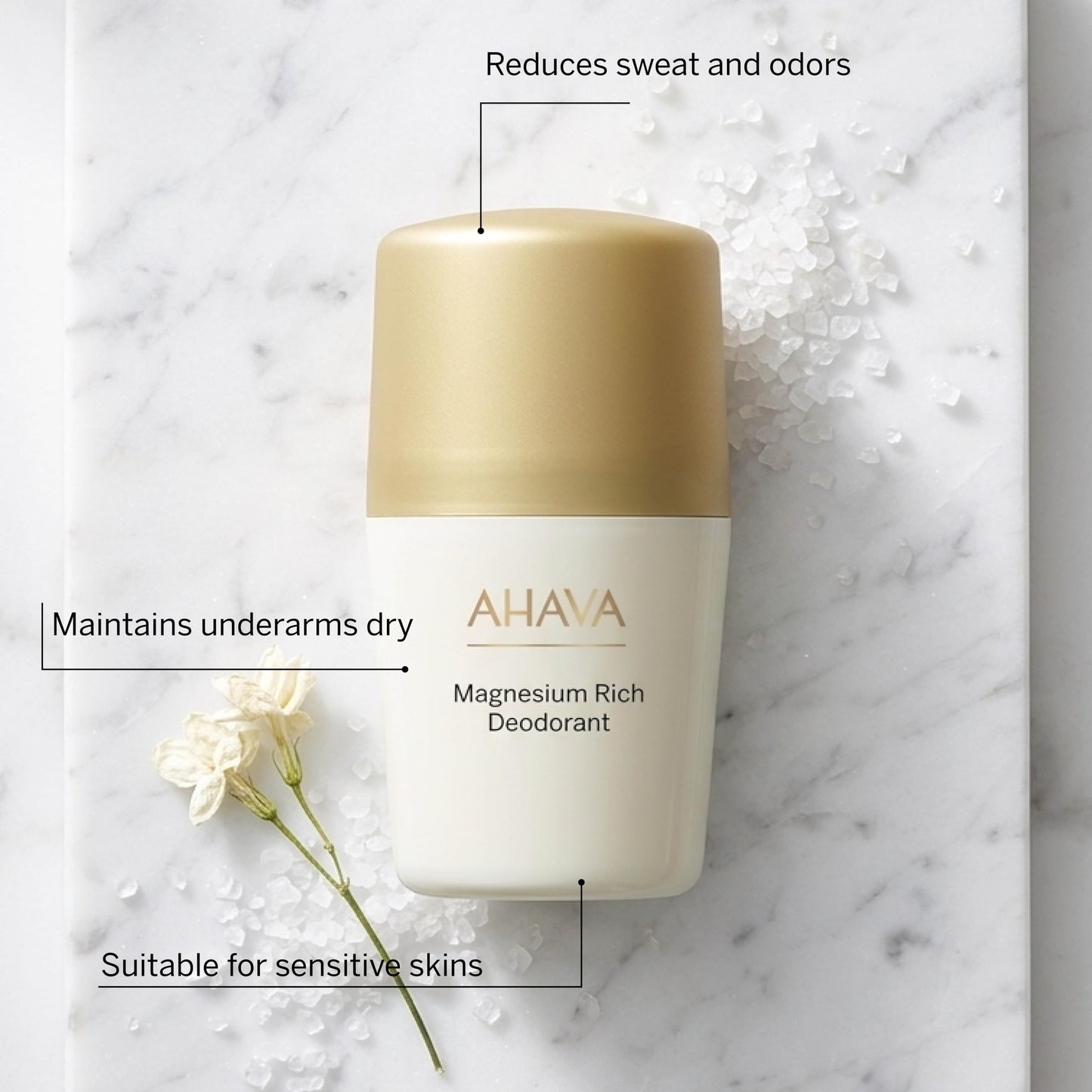 AHAVA Dead Sea Water Magnesium Rich Deodorant - Reduces Sweat & Odors, Maintains Underarms Dry, Suitable for Sensitive Skin, Enriched with Exclusive Osmoter, Bergamot Fruit & Olive Plant, 1.7 Fl.Oz