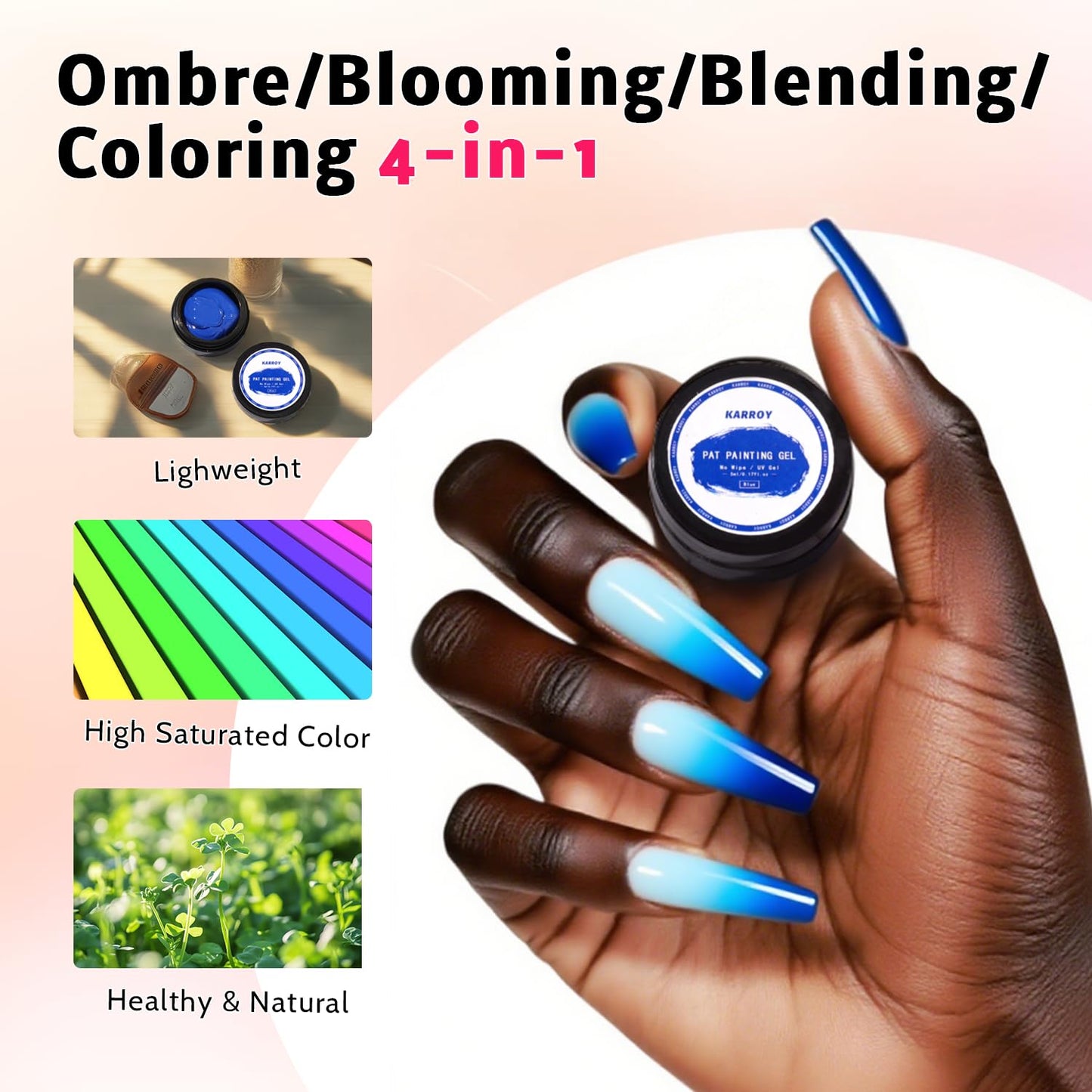 Ombre Nail Gel Set - 9 Colors Sponge Pat Paint for Floral Nail Art, No Wipe, UV/LED Curing