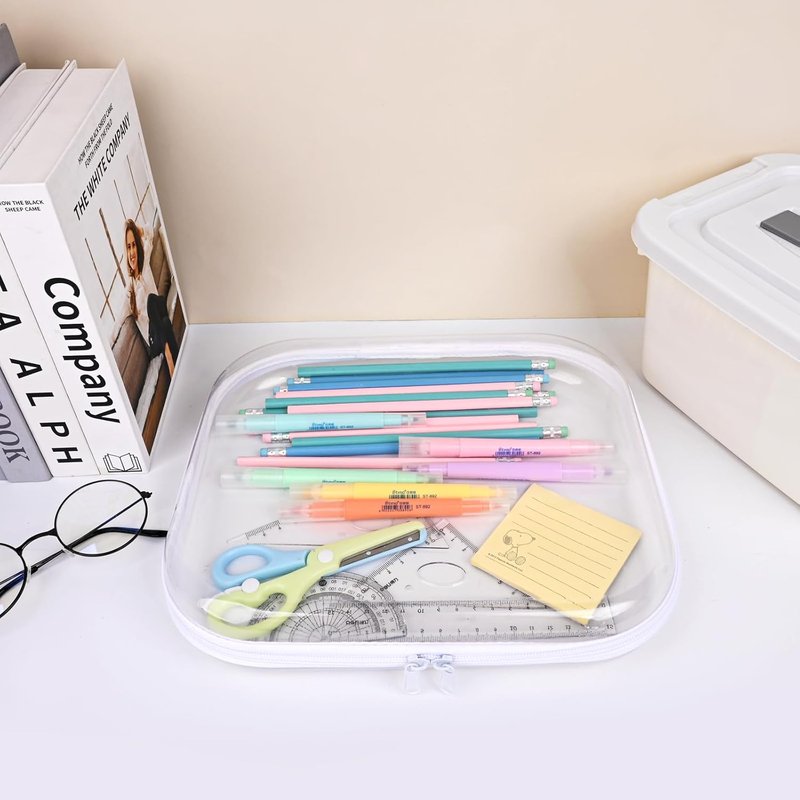Clear Hard Shell Zipper Case Set - 3PCS Transparent Travel Organizer Pouches | Durable Plastic Storage Bins