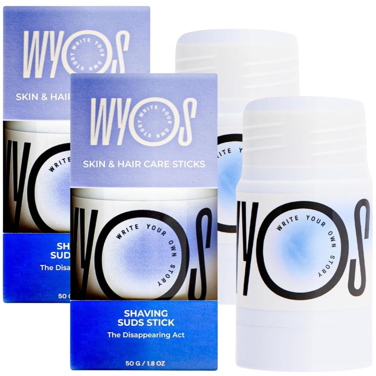 WYOS Shave Stick for Men – Hydrating Glycerin Formula for Sensitive Skin, Smooth Glide for a Close Shave, Solid Shaving Cream Stick, Hands-Free, No Mess, Leak-Proof & TSA-Friendly, 2 Pack