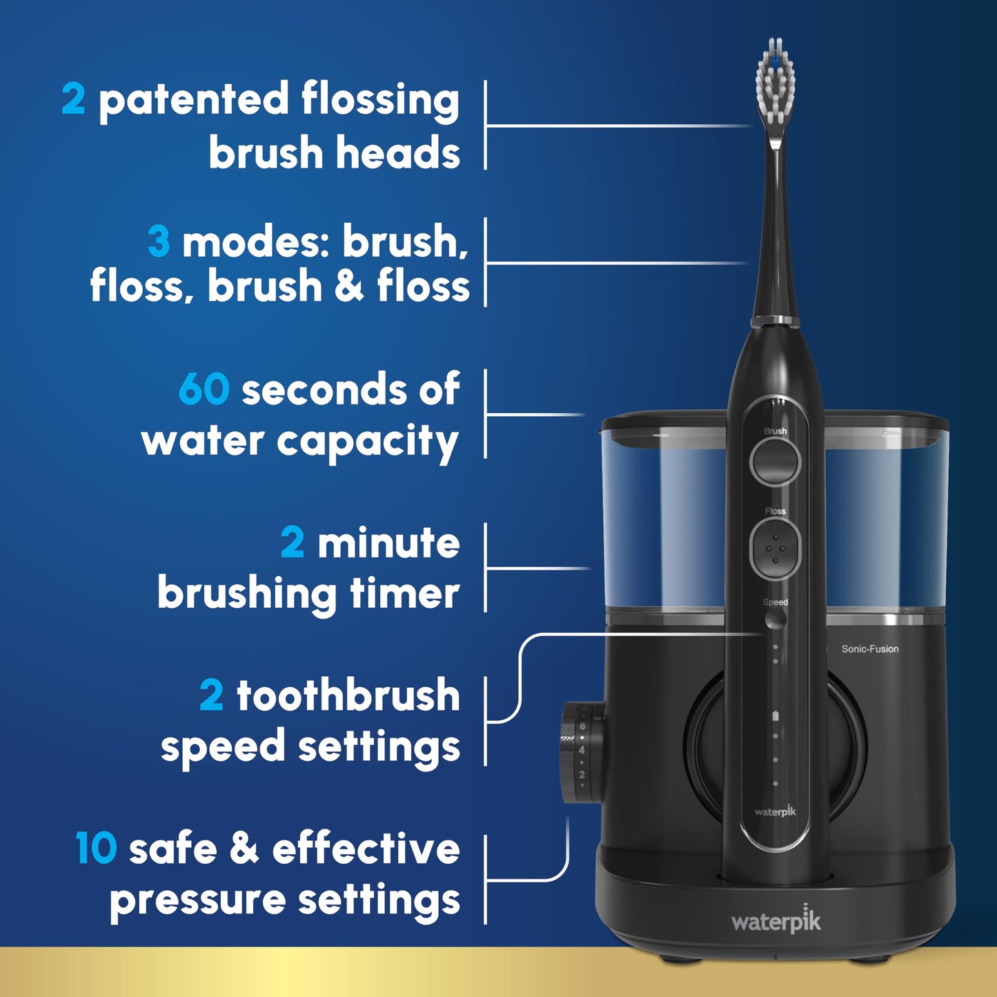 Waterpik Sonic-Fusion 2.0 Professional Flossing Electric Toothbrush with Water Flosser Combo Two In One, For Daily Gum Care and Cleaning Teeth, Braces, Implants, Black SF-04CD012-4, Packaging May Vary