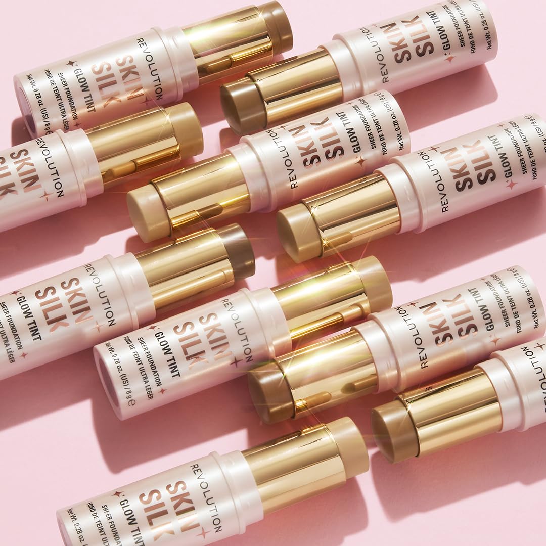 Revolution, Skin Silk Glow Tint Sheer Foundation Stick, Sheer-Light Coverage & Buildable for Even Complexion, Vegan & Cruelty-Free, Medium Neutral, 0.28 oz