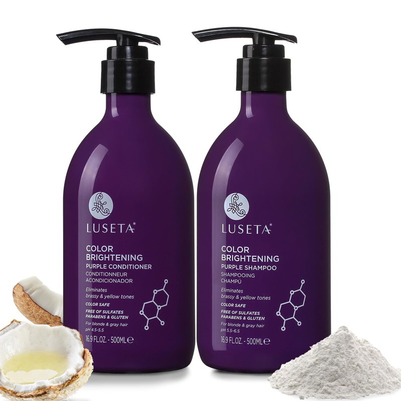 Luseta Purple Shampoo and Conditioner Set for Blonde, Gray - Color Treated Hair - Sulfate Free Paraben Free - Infused with Cocos Nucifera Oil for Curly and Damaged Hair - 2x16.9oz