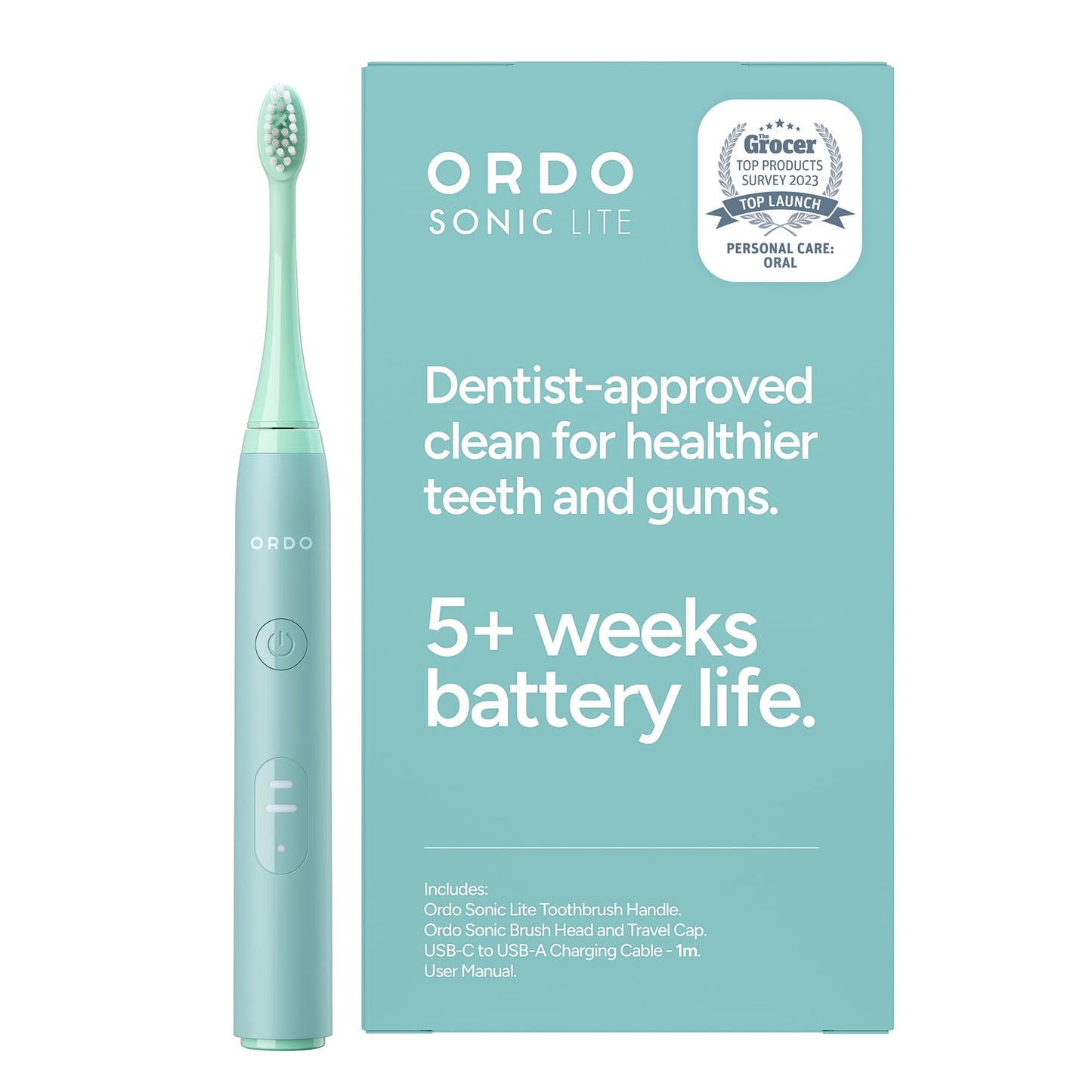 ORDO Lite Sonic Toothbrush, Electric Toothbrushes with 35,000 Pulses Per Min, Dual Modes, Over 5 Weeks Battery, Smart Timer, Waterproof, USB C, Sage