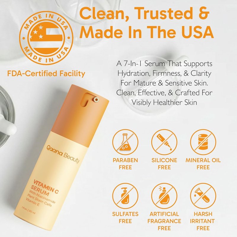 Super Vitamin C Face Serum - 7-in-One Anti-Aging Formula with Hyaluronic Acid & Caffeine | 1 fl oz for Mature Skin