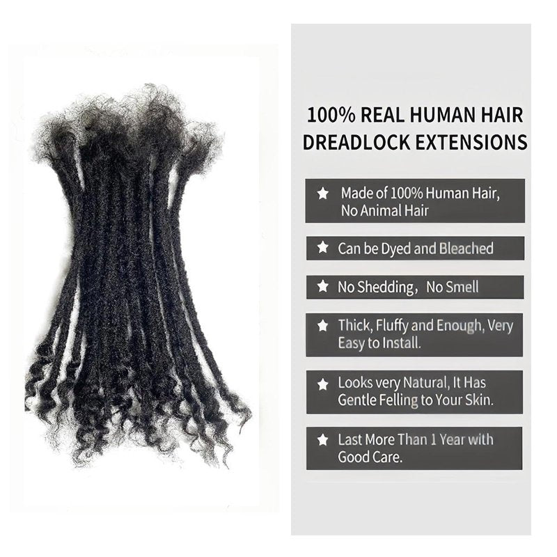100% Human Hair 0.4cm Width 8 Inch 30 Strands Loc extensions Human Hair with Curly Ends Full Handmade Dreadlock Extensions Can be dyed and bleached for Men Women Kids
