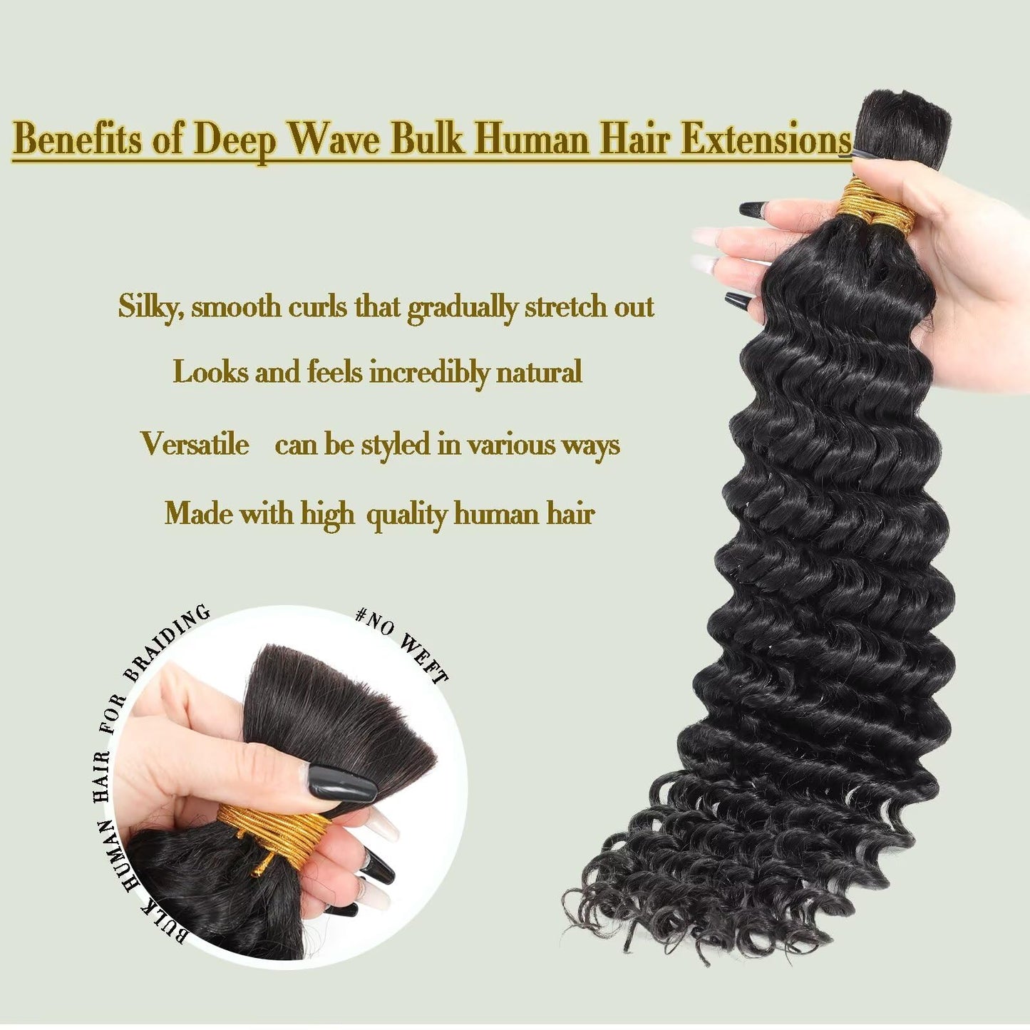 Deep Wave Bulk Human Hair for Braiding Highlight Micro Braiding Hair for Boho Braids Faux Locs Boho Knotless Braids Human Hair Braiding Hair No Weft 2Bundles(22inch, #P4/27)