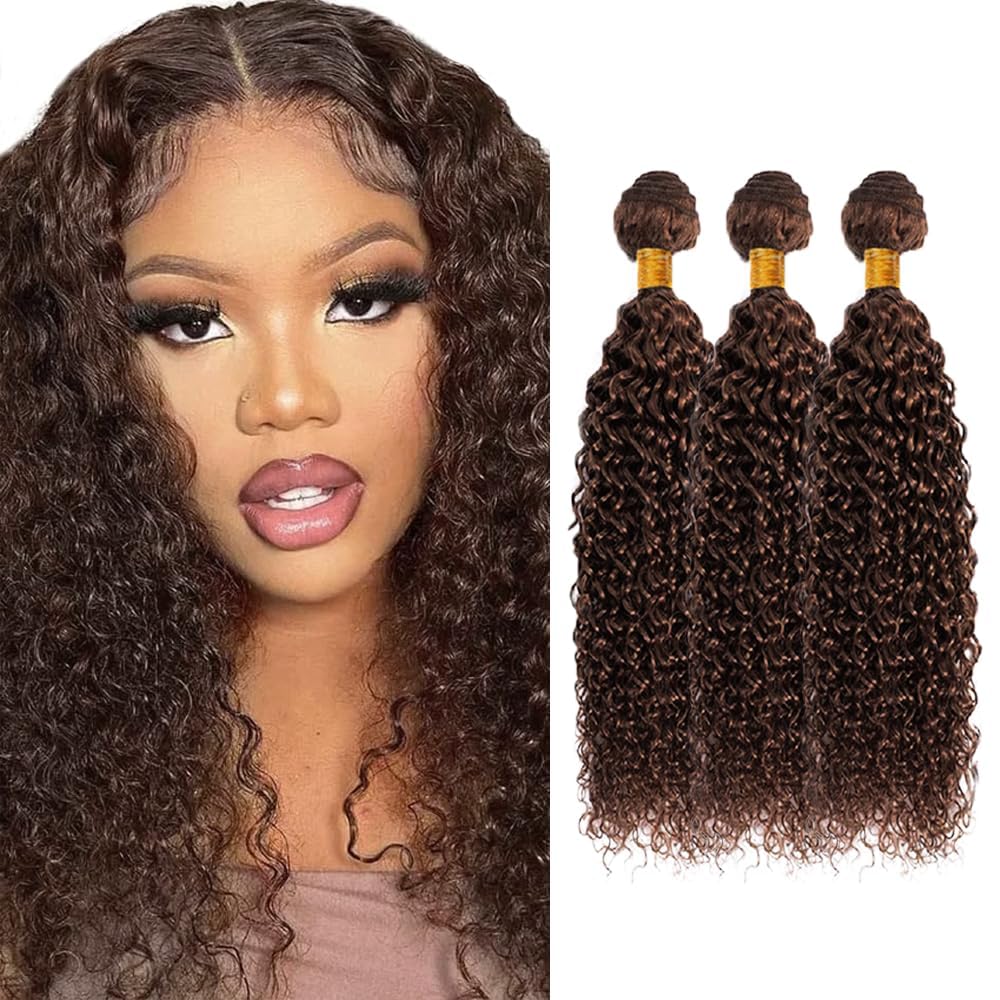 Curly Wave Human Hair Bundles 14 16 18 Inch #4 Chocolate Brown Bundles Human Hair 12A Unprocessed Native Virgin Hair 100/PC 3 Extensions Wet and Wavy Weave for Women