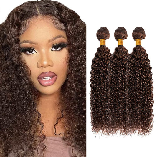 Curly Wave Human Hair Bundles 14 16 18 Inch #4 Chocolate Brown Bundles Human Hair 12A Unprocessed Native Virgin Hair 100/PC 3 Extensions Wet and Wavy Weave for Women