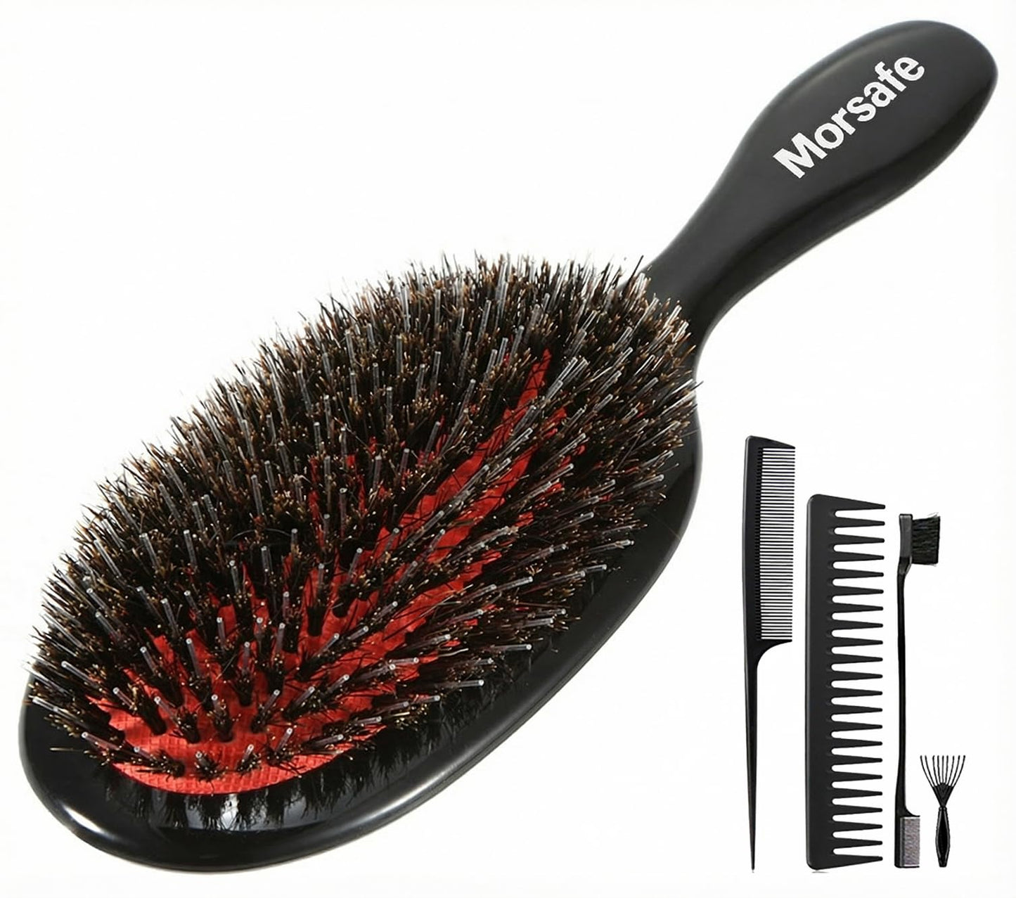 Boar Bristle Hair Brush Paddle Detangling Brush for Women and Men, Anti-frizz Styling Hairbrush Comb for Fine Curly Natural Tangled Hair, Cushioned Boar Nylon Bristle Brush
