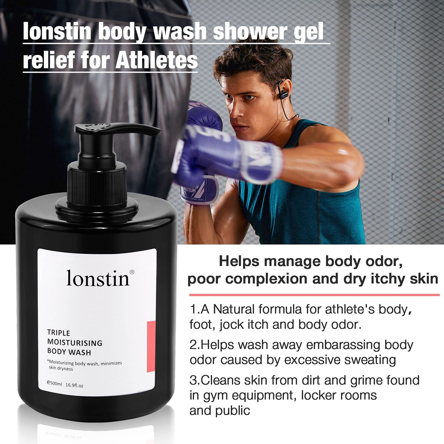 lonstin Body Wash with Pump Moisturizing Body Wash for Dry Skin Natural Nourishers for Instantly Soft Skin and Lasting Nourishment Deep Moisture Cleanser Effectively Washes away Bacteria, 16.9 Fl Oz
