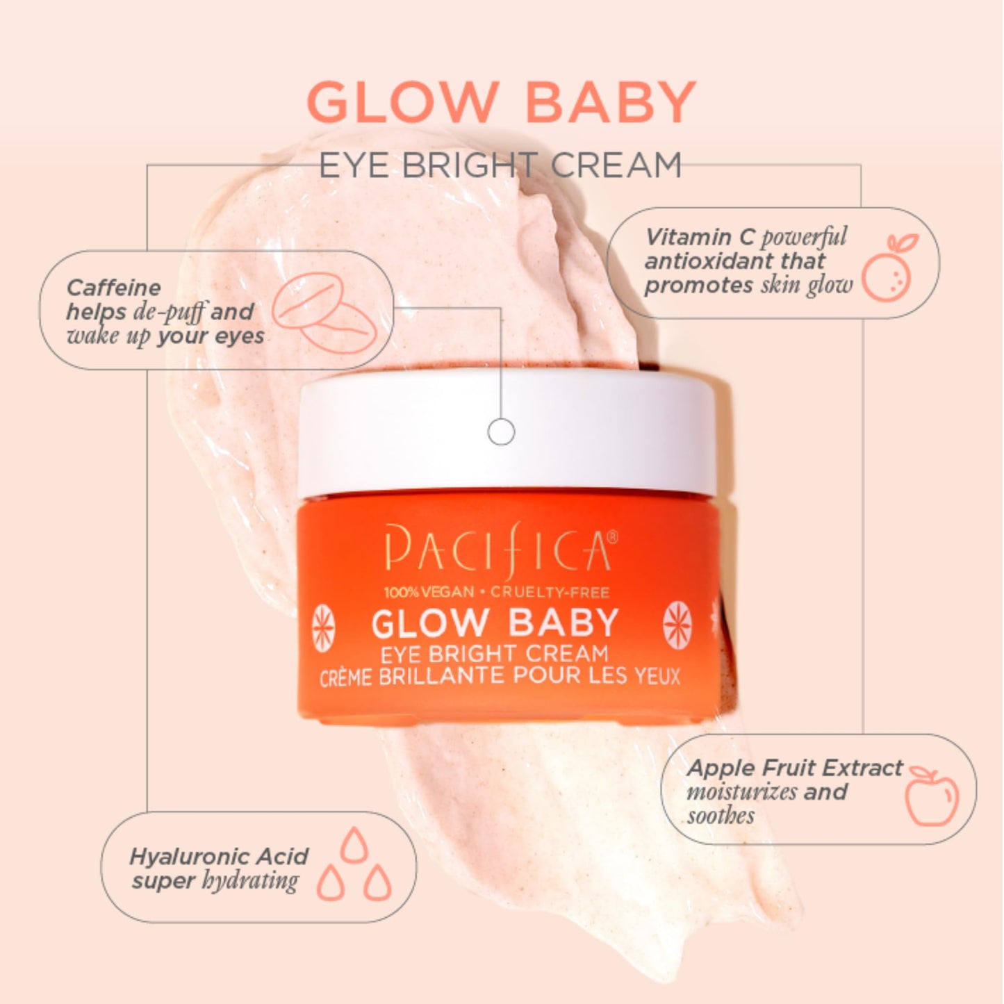 Pacifica Glow Baby Face Lotion & Eye Cream Set of 2 – Brightening Vitamin C Moisturizer + Depuffing Eye Cream with Caffeine & Hyaluronic Acid, Daily Hydration for Glowing Skin, 100% Vegan Clean Beauty