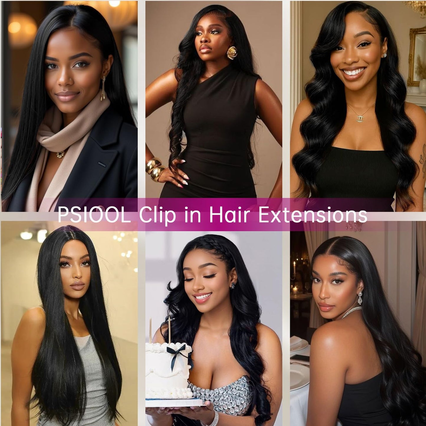 PSIOOL 1B Natural Black Human Hair Clip In Extensions - 18 Inch Straight Seamless 8pcs/100g, Real Remy Invisible Clip Ins for Women（Cabello Humano)
