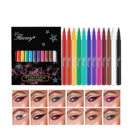 DENESTUP 12 Colors Liquid Eyeliner Set, Colorful Neon Eyeliner Pencil Matte Colored Pen Waterproof Long Lasting Pigmented Rainbow Eye Liner Halloween Christmas Makeup Gift Kit for Women (multcolor)