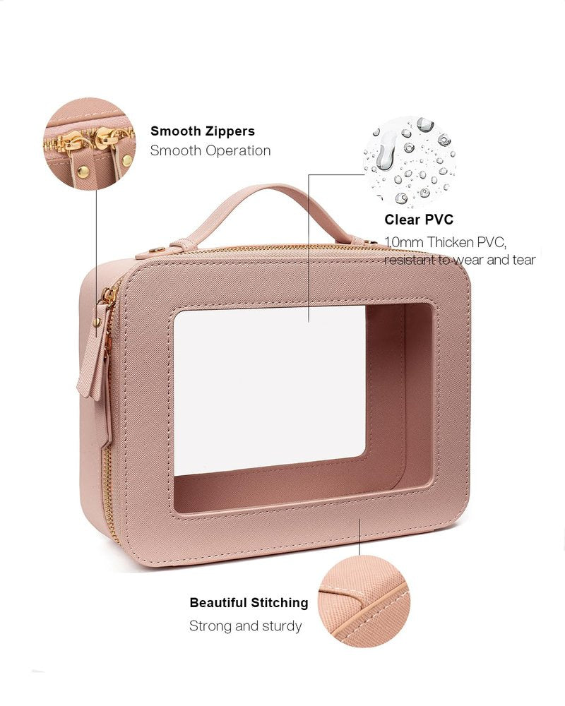 2 Pieces Travel Clear Makeup Bag, Large Clear Cosmetic Bag with Zipper Small Makeup Pouch for Purse Waterproof TSA Approved Toiletry Bag Case for Women Car Organizer Travel Essentials
