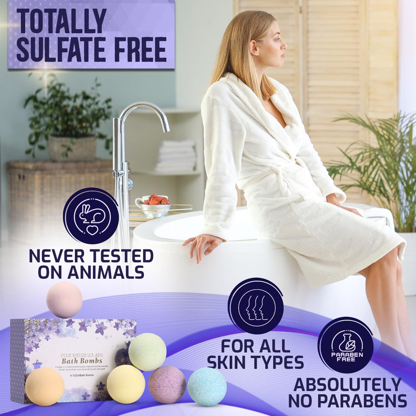 Pure Nature Bath Bombs Gift, Set 6, and Aromatherapy Shower Steamers, Set 6
