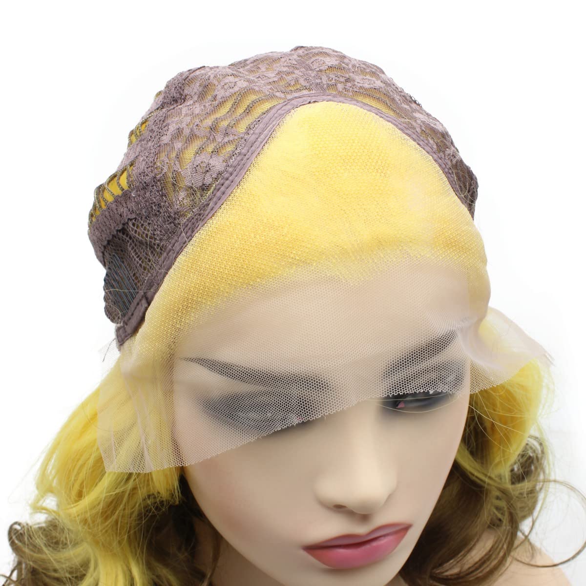 Peakia Shoulder Length Wavy Yellow Brown Ombre Half Hand Tied Lace Front Wig Synthetic