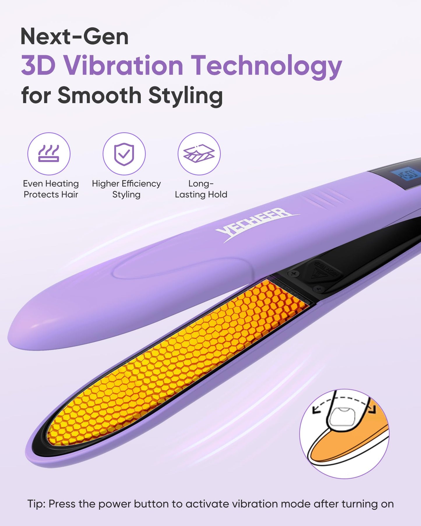 1" Ceramic Flat Iron with Sonic Vibrating for Less Damage, Dual Voltage Travel Hair Straightener for Women - Ionic & Volcanic Mineral Technology, Straightener and Curler, 10 Heat Settings