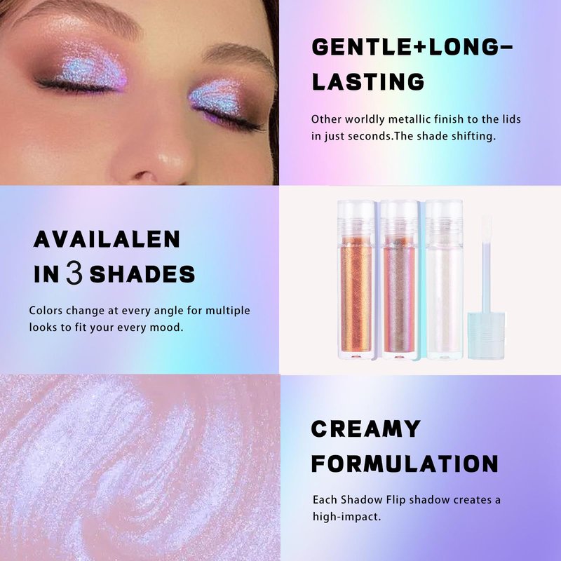 Liquid Glitter Eyeshadow,Vibrant Color Shifting Holographic Eyeshadow Long Lasting Liquid Eyeshadow Smooth and Creamy Glitter Eyeshadow Highly Pigment Iridescent Makeup 0.14 Fl Oz (01, 0.14)