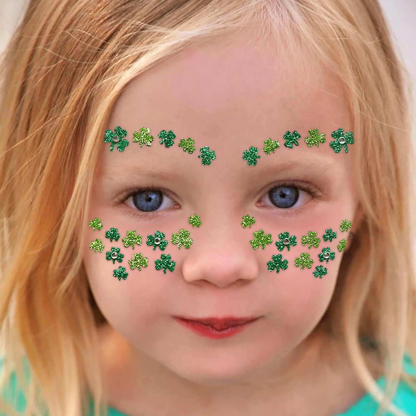 Ecuupas St. Patrick's Day Face Gems Shamrock Festival Green Glitter Clover Rhinestones Design Eyes Body Temporary Stickers for Luck Makeup Stick on Women Face Proms Decorations