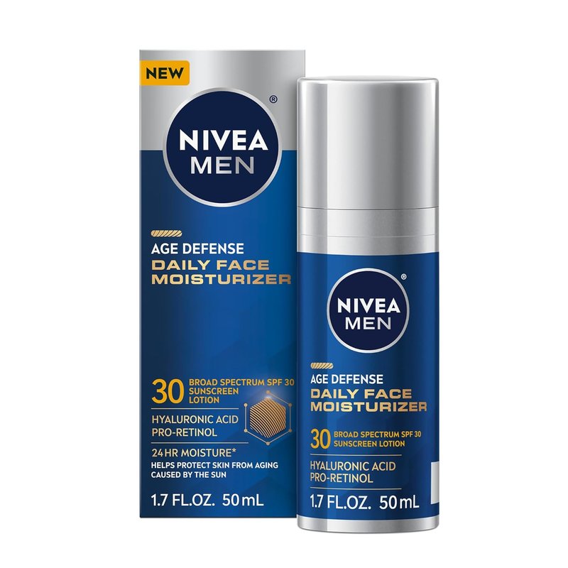 NIVEA MEN Age Defense Daily Face Moisturizer - SPF 30, Pro-Retinol & Hyaluronic Acid | 1.7 Fl Oz