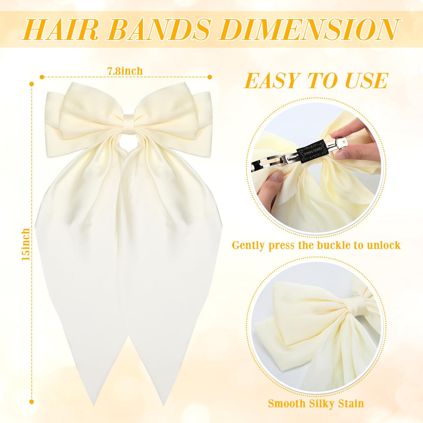 Mimorou 36 Pcs Big Hair Bows for Women Silky Satin Hair Bows Bulk Oversized Long Tail Black White Hair Bow Large Hair Ribbons Hair Clips Barrettes Bow Knot Hair Accessories Gift