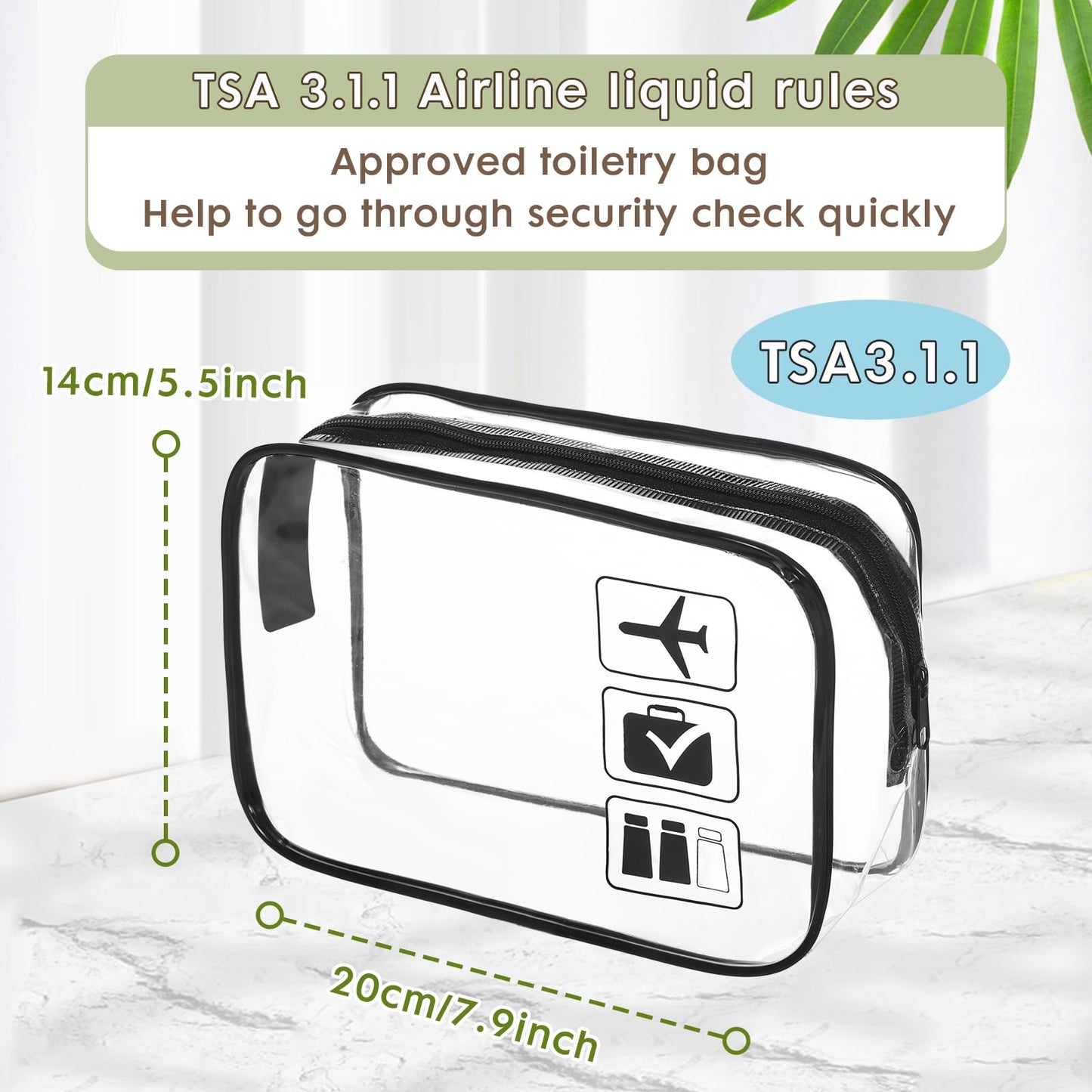 GEPAPE TSA Approved Clear Travel Toiletry Bag, Makeup Cosmetic Bag for Women Men 20 Packs (Black)