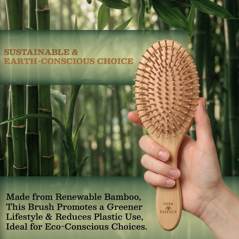 Bamboo Hair Growth Brush - Natural Bristle Detangling Paddle for All Hair Types | Ergonomic Handle for Men & Women