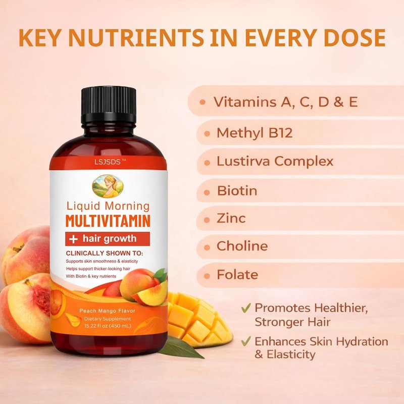 Liquid Multivitamin for Hair Growth - 10,000 mcg Biotin | 450 ml Hair & Skin Balance Formula for Men & Women 18+