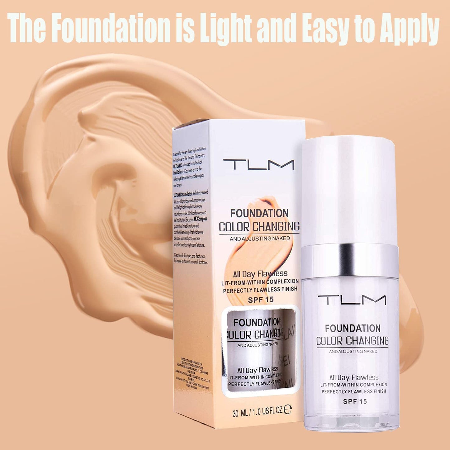 2Pcs 30ml TLM Colour Changing Foundation Makeup Concealer Cover Cream Full Coverage Flawless Liquid Base Nude Face Liquid Cover Concealer Change Skin Tone All-Day Moisturizing Foundation for Women&Girls