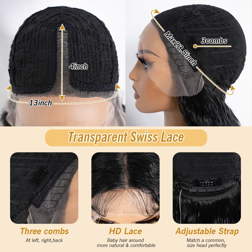 Joedir Hair Super Long Wigs for Women 36 inch Lace Front Wig 5 Inch Middle Parting Synthetic Hair Bohemian Waves (RC1B)