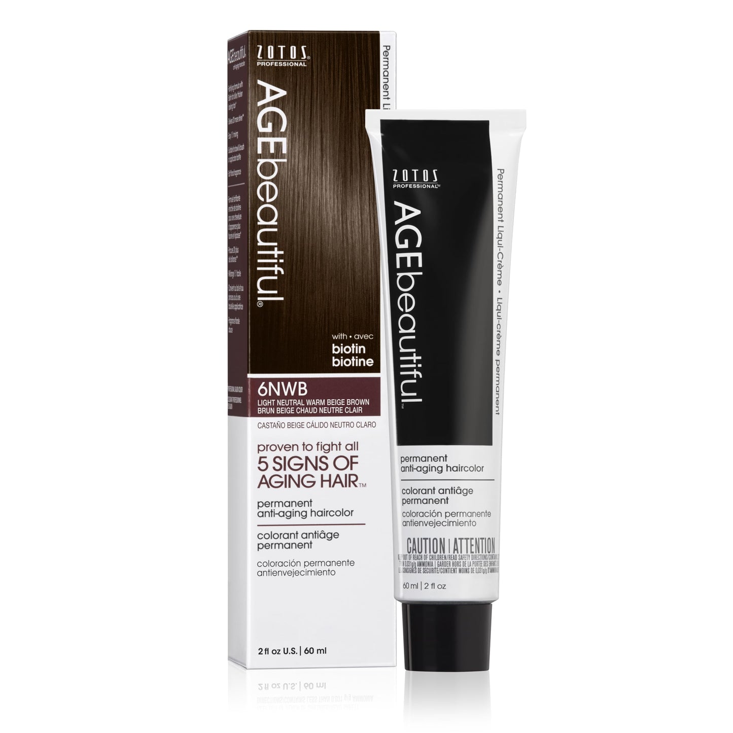 AGE beautiful Permanent Hair Dye 6NWB Light Neutral Warm Beige Brown - Warm Brown/Beige Brown Hair Color Cream with 100% Gray Coverage, Anti-Aging Biotin Formula for Thicker, Fuller Hair