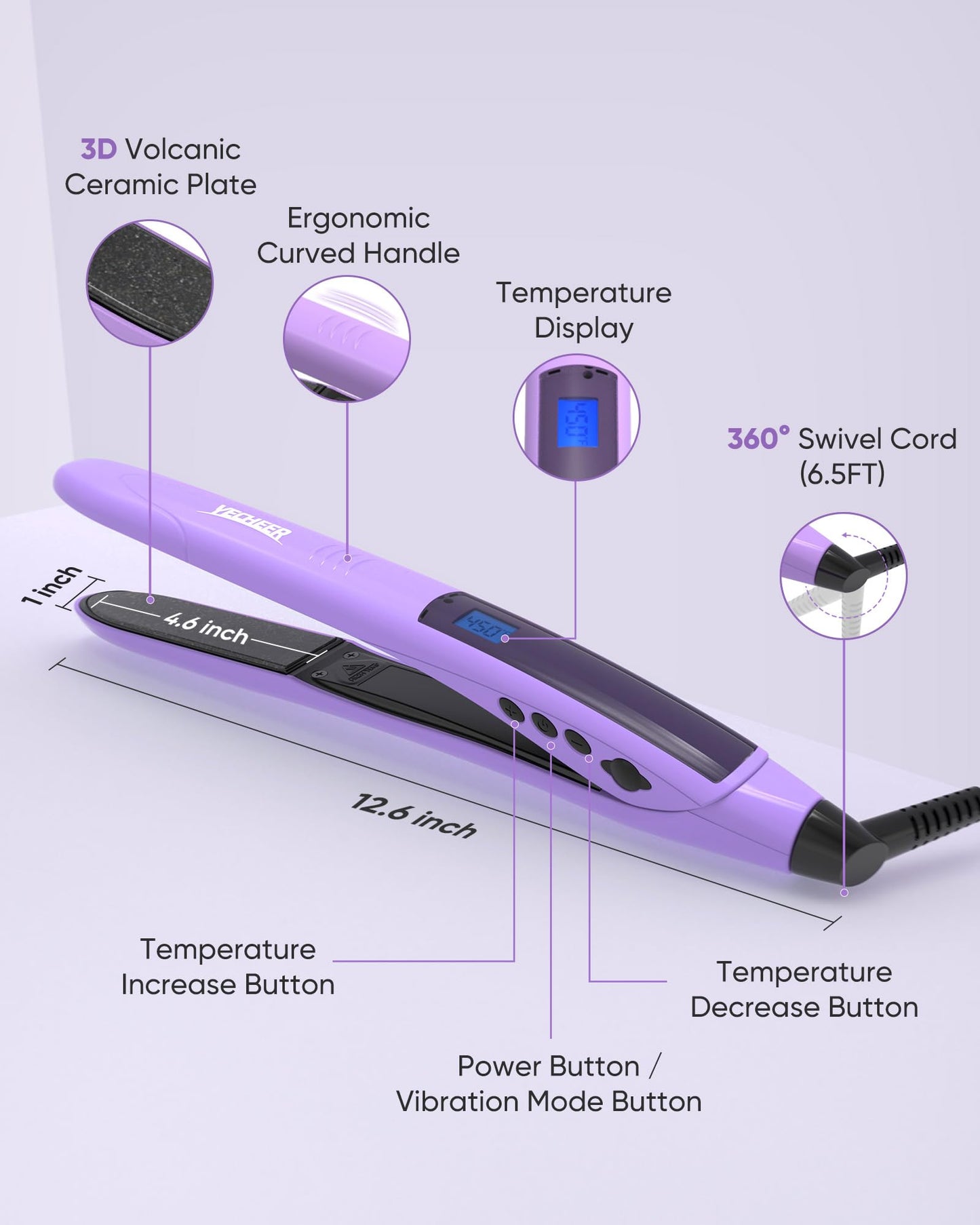 1" Ceramic Flat Iron with Sonic Vibrating for Less Damage, Dual Voltage Travel Hair Straightener for Women - Ionic & Volcanic Mineral Technology, Straightener and Curler, 10 Heat Settings