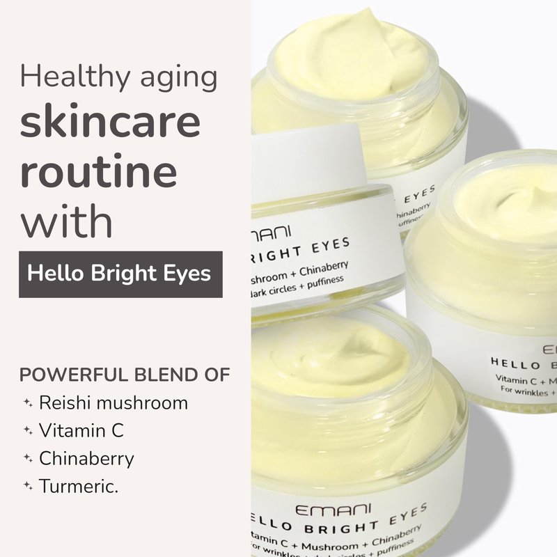 Emani Hello Bright Eyes- Vitamin C Eye Cream for Dark Circles & Puffiness - 8.5% Vitamin C, Caffeine, Reishi Mushroom, Peptides, Hyaluronic Acid - Anti-Aging, Vegan & Cruelty-Free - 1 oz