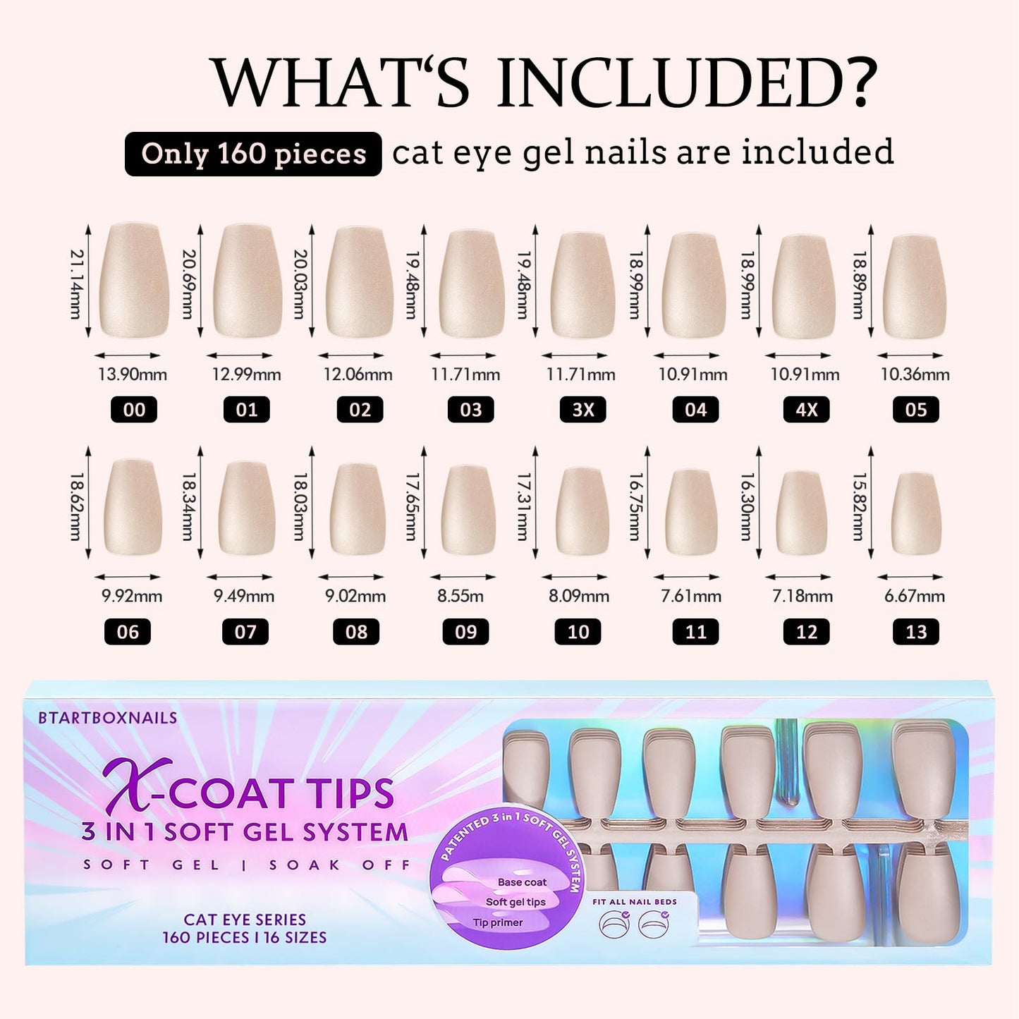 BTArtboxnails Cat Eye XCOATTIPS - Soft Gel Almond Nail Tips, Glitter Press On Nails Short, Soak Off Acrylic Fake Nails Glue On Nails In 16 Sizes - 160 Nail Extension Set, Aurora