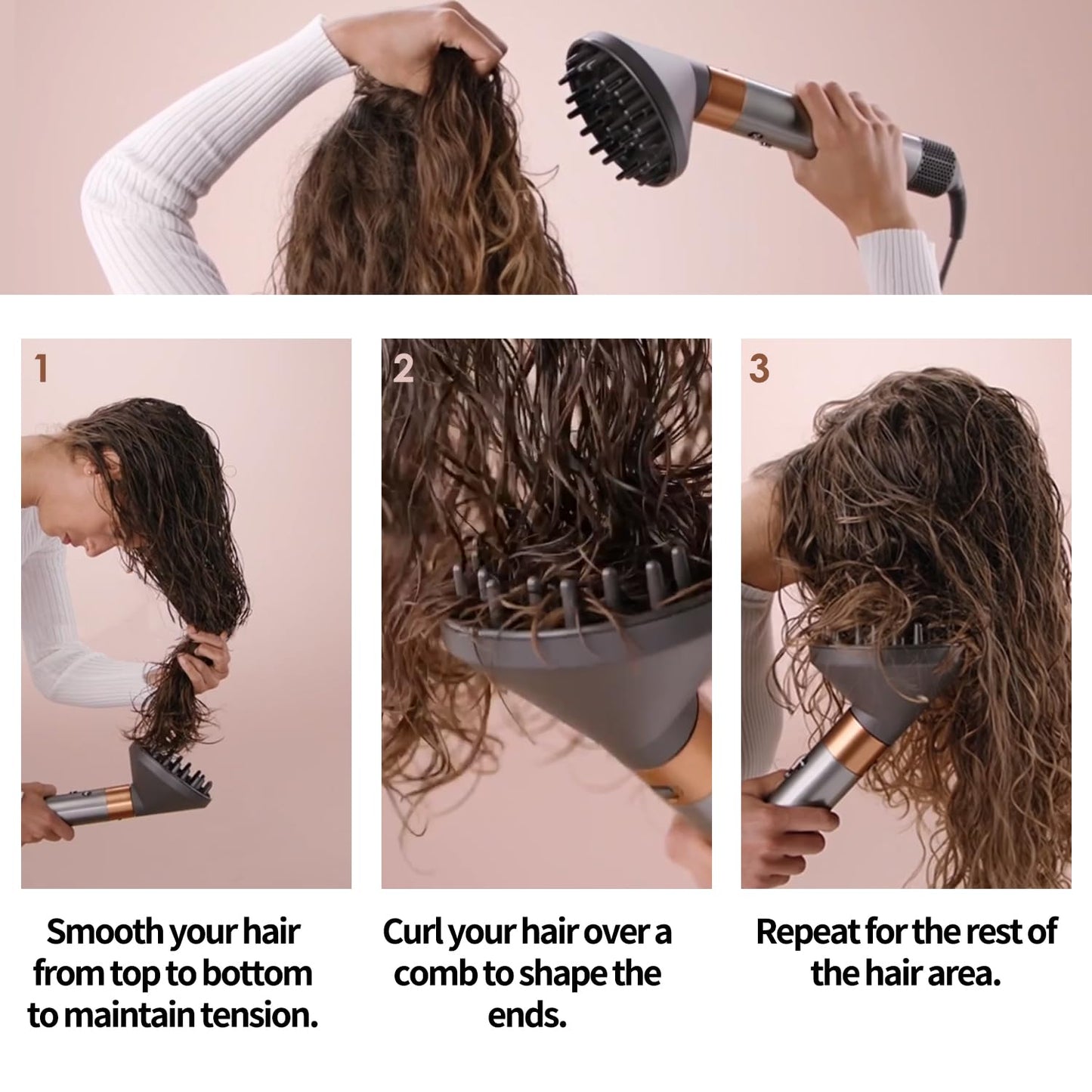 AIRUISH Upgraded Diffuser & Large Round Volumizing Brush for Dyson Airwrap, Attachment for Airwrap HS05 HS01, Fuchias
