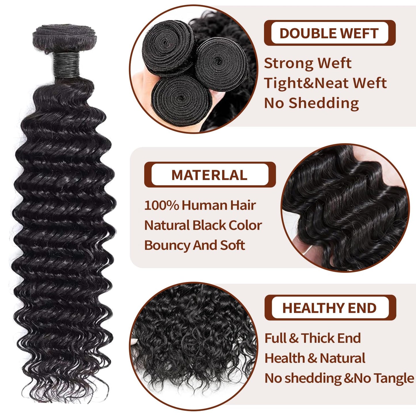 Deep Wave Bundles Human Hair Extensions Natural Black 10 12 14 Inch 100g/pc