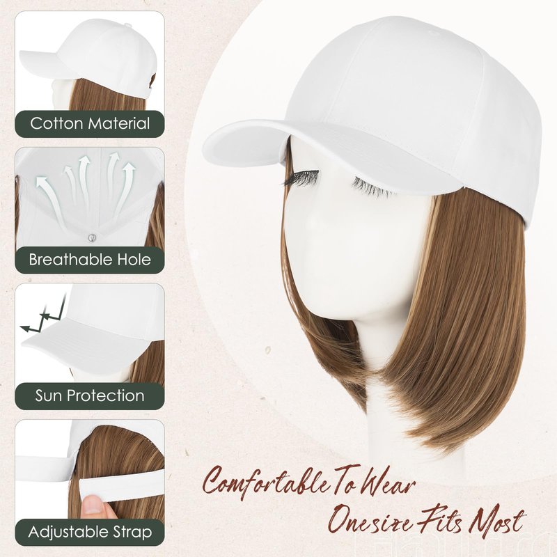Hairro Wig Hat For Women Baseball Cap With Hair Extensions Synthetic Fake Hair 6" 150g #10P22T