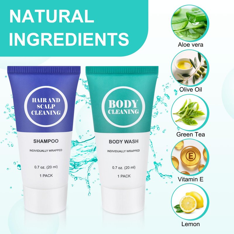 Travel Size Shampoo and Body Wash Set, Small Trial Hair Shampoo Sample Shower Gel Kit Mini Toiletries Amenities Set for Men and Women, Cleansing for Hotel/Vacation/Homeless 0.7 oz/20 ml (60 Pack)