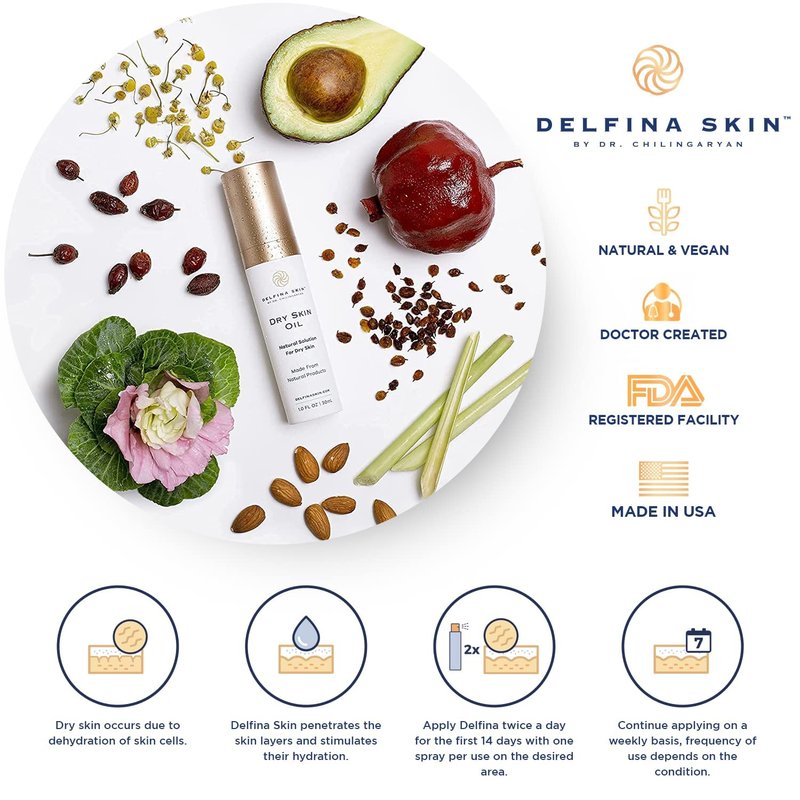Delfina Dry Skin Oil - Eczema & Psoriasis Relief | Fast Absorbing Treatment for Extremely Dry Skin | Safe for All Ages