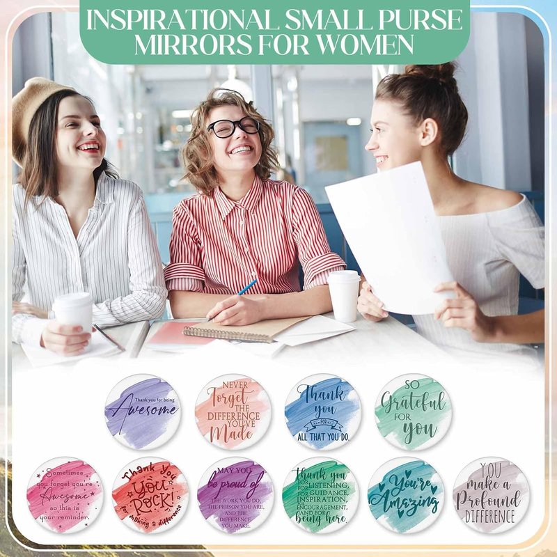 Employee Appreciation Gift for Women - Inspirational Canvas Makeup Bag with Compact Mirror | 60 Pcs, Pastel Color