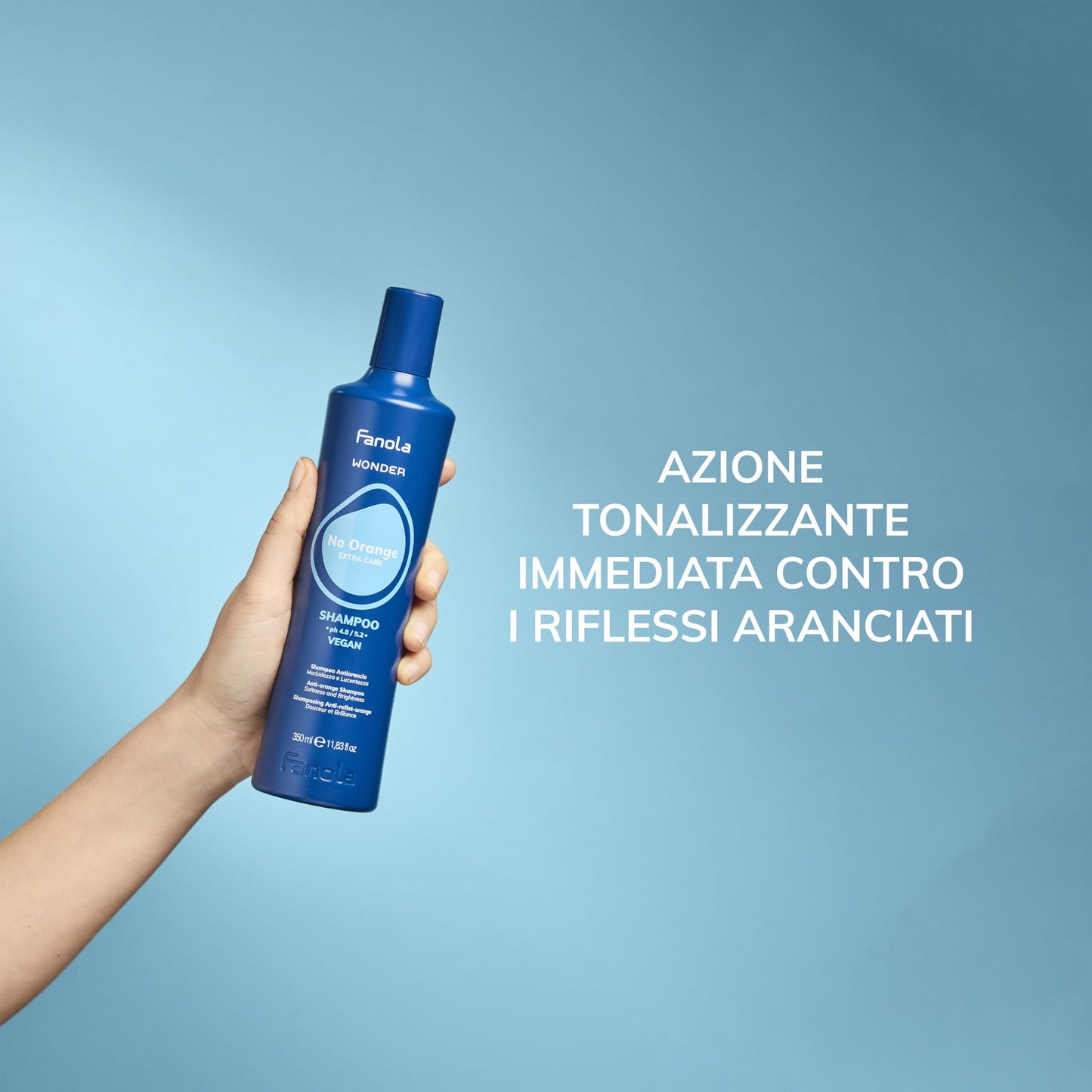 Fanola Wonder Blue Shampoo for Brunettes - Toning Hair Color Shampoo for Light Brown to Platinum Strands - Neutralizes Orange & Brassy Tones - Vegan & Sulfate-Free (11.8 fl oz)