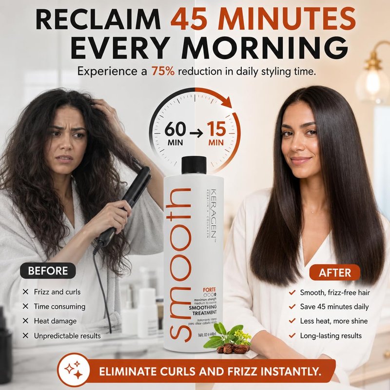 Keragen Brazilian Keratin Hair Treatment - Smoothing Blowout System for Dry, Damaged Hair | Sulfate-Free, 16 Oz
