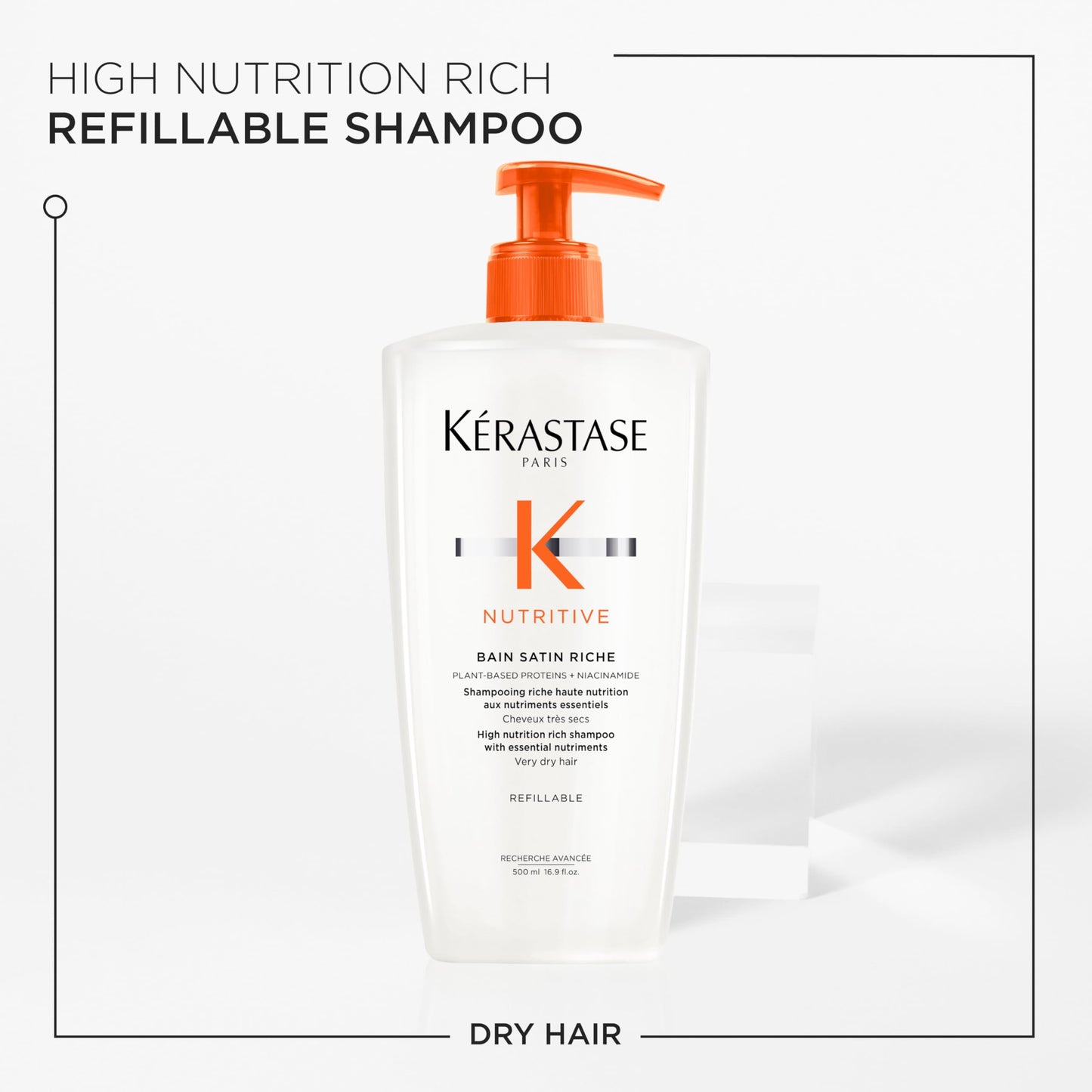 Kerastase Nutritive Bain Satin Riche Shampoo - Cleanses & Strengthens Against Dryness, Adds Shine & Nourishes Medium to Thick Hair, With Plant-Based Proteins & Niacinamide, 16.9 Fl Oz