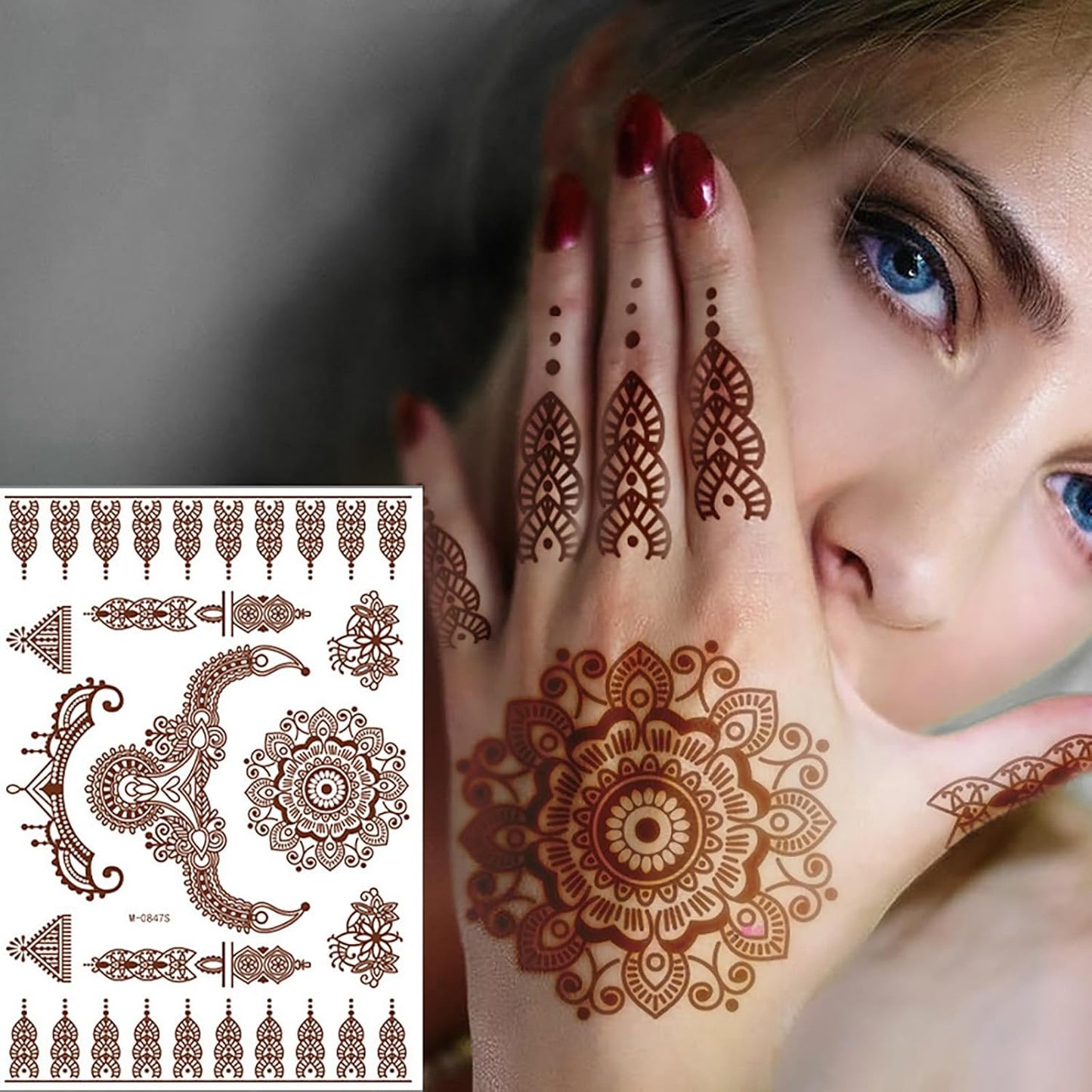 Temporary Tattoo Stickers - Red Brown Floral Lace Design | Waterproof Body Art for Festivals & Weddings