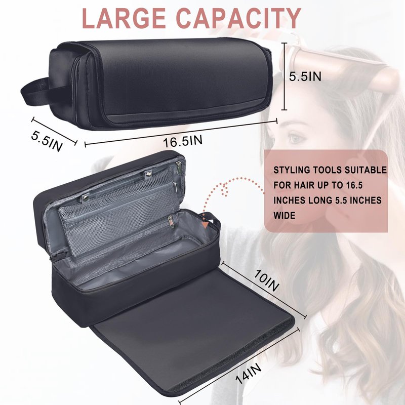 FAMOPLAY Hair Tools Travel Bag with Heat Resistant Mat Hair Styling Accessories Storage Case for Hair Dryer Flat Iron Straightener Curling Iron Haircare Accessories Travel Essentials for Women